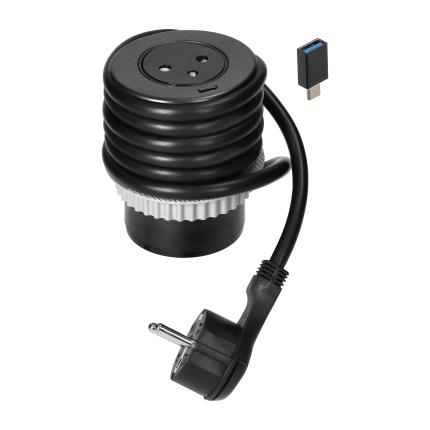 Nábytková zásuvka pod omietku 2P+E so systémom EasyEject, USB QC 3.0, 1,5m kábel + USB adaptér