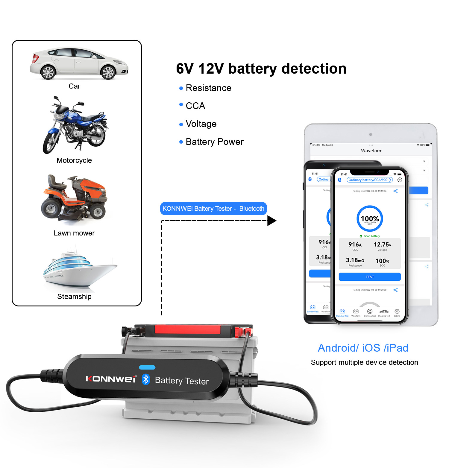 Bluetooth tester batérií Konnwei BK100