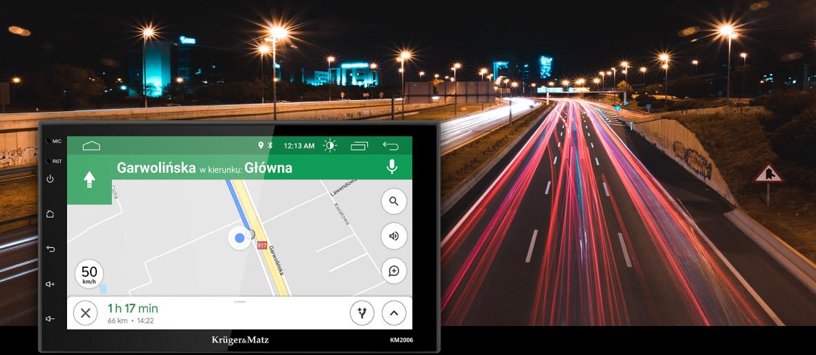 Radia samochodowego Kruger&Matz 2006 możesz także używać jako nawigacji. Co więcej, możesz zapomnieć o stałym pobieraniu aktualizacji map, bo system Android pozwala Ci na korzystanie z Google Maps. Teraz bez problemu odnajdziesz właściwą drogę, niezależnie od tego gdzie podążasz.
